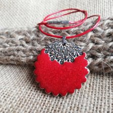 Czerwony naszyjnik ceramiczny -  ręcznie wykonany czerwony wisiorek MANDALA - biżuteria idealna na prezent - UNIKATOWA WALENTYNKA - biżuteria autorska