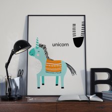 Plakat Unicorn alfabet w ramie