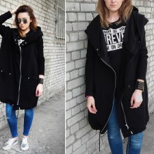 OVERSIZE BLUZA DŁUGA CZARNA OGROMNY KAPTUR S