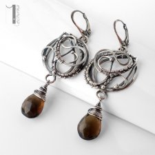 Nefele srebrne kolczyki z kwarcem dymnym wire wrapping