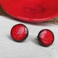 Czerwone kolczyki CERAMICZNE OCZKA na sztyftach, minimalistyczne kolczyki wkrętki, okrągłe kolczyki, małe sztyfty, czerwona biżuteria hand-made - GAIA