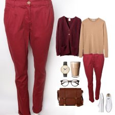 Spodnie damskie zakładki winna czerwień bawełna M Hp_170