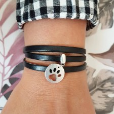 bransoletka skórzana magnetoos triple PAW charms black