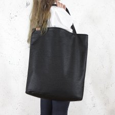 Mega shopper torba czarna teksturowany na zamek