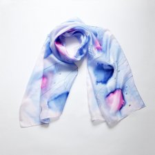 Malowany szal - niebieskie i różowe maki