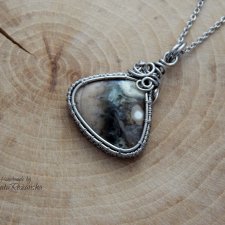 Wisiorek jaspis oceaniczny, wire wrapping, stal chirurgiczna