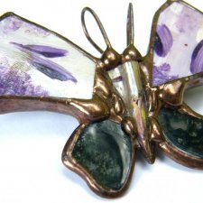 Broszka - wisior: motyl malowany z agatem