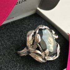 Duży artystyczny pierścień z hematytem ❀ڿڰۣ❀ srebro, inspirowany naturą  ❀ڿڰۣ❀ Ręczna praca