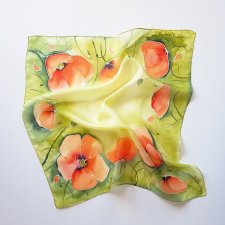 Jedwabna malowana apaszka - makowa łąka