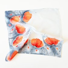 Jedwabna malowana apaszka - makowa łąka
