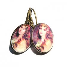 Kolczyki szkło mosiądz obraz piękność z bukietem