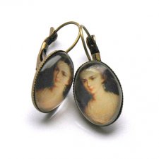 Kolczyki szkło mosiądz obraz dama w skupieniu