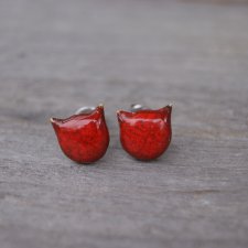 Ceramiczne kolczyki "Małe czerwone kotki"/stal chirurgiczna k1