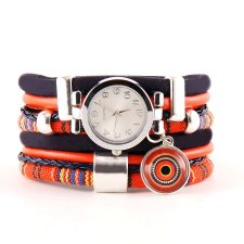 zegarek- bransoletka granatowo- pomarańczowy, z zawieszką, damski, w stylu boho