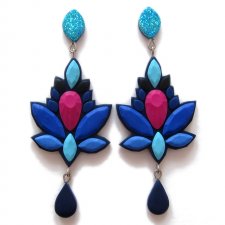 Geometryczne Kolczyki Granatowe Kolczyki Duże Kolczyki