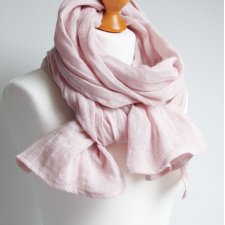 LNIANY szal chusta w kolorze pudrowego różu, naturalny SZAL lniany damski handmade PRACOWNIA ZOLLA