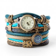Zegarek - bransoletka w kolorach morskim i beżowym