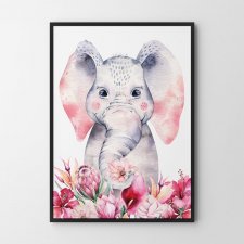 Plakat dla dzieci słoń kwiaty 50x70 cm - B2