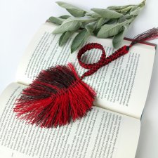 Ognisty brąz - lniana zakładka do książki, makrama