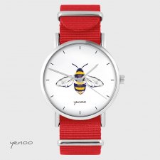 Zegarek - Pszczoła - czerwony, nylonowy