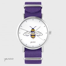 Zegarek - Pszczoła - fioletowy, nylonowy