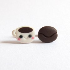 Śmieszne Małe Kolczyki Sztyfty Kolczyki Kawa i Ziarenko Kawy Kubek na Prezent na Walentynki