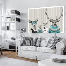 OBRAZ NA PŁÓTNIE 120x80cm Rodzina jeleni z tłem w pasy 02333