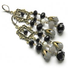 Kolczyki mosiądz swarovski rondelle czerń biel