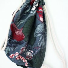 Plecak 100% bawełniany, worek, torba bawełnian, zieleń, kwiaty.