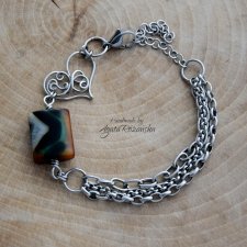Bransoletka serce agat, wire wrapping, stal chirurgiczna