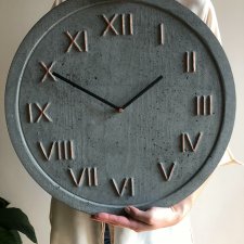 Stylowy Zegar Betonowy Handmade Okrągły 45 cm Antracytowy Beton Miedziany z Betonu Designerski Styl Nowoczesny Elegancki Luksusowy Wytworny