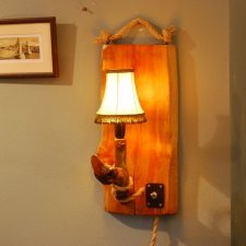 Kinkiet z abażurem, abażur retro lata 60-te, kinkiet z drewna, stara lampa,