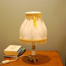 Stara mosiężna - marmurowa lampka nocna, lampka nocna lata 70 - te, stara lampa stołowa, lampa z marmuru,