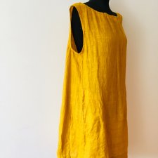 Musztardowa Lniana Sukienka