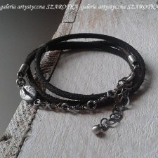 COFFEE TIME bransoletka z kwarcu, rzemienia i srebra