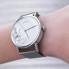 Zegarek, bransoleta - Japońskie żurawie - metalowy mesh