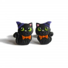 Czarne Kolczyki Koty Czarny Kot Kolczyki na Halloween Śmieszne Koty