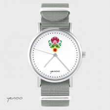 Zegarek - Folkowy kwiat - szary, nato