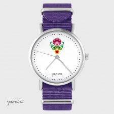 Zegarek - Folkowy kwiat - fioletowy, nato