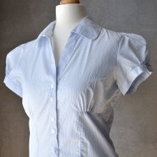 Bluzka E-VIE błękit biel prążki paski bufy bufki S