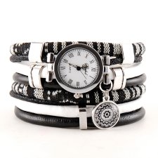 zegarek- bransoletka czarno- biały, w stylu boho, z zawieszką