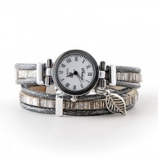 zegarek- bransoletka, srebrzysty, owijany