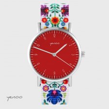 Zegarek - Simple, czerwony - folk biały, nato