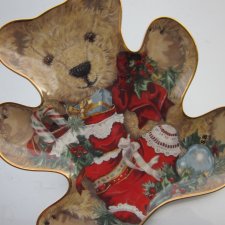 Franklin Mint - Teddy ' s Christmas Stocking   by Sarah Bengry -limited edition   - unikatowa  misiowa forma - kolekcjonerski talerz -patera porcelano