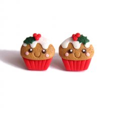 Czerwone Świąteczne Kolczyki Kawaii Muffinki Cupcake