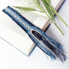 Niebieskie migdały - wyjątkowa, lniana zakładka do książki, makrama