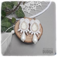 Kolczyki sutasz soutache Elegance by dudqa biały ślub wesele