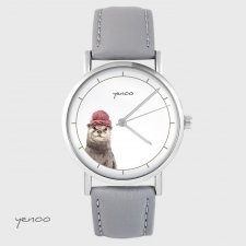 Zegarek yenoo - Wydra - skórzany, szary