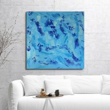 Obraz DUZY 100/100 Błękitna laguna Abstrakcja  Minimalizm do salonu na prezent niebieska akrylowy olejny