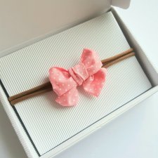 La miu opaska bezuciskowa na głowę kokarda wiązana różowa w kropki spinka